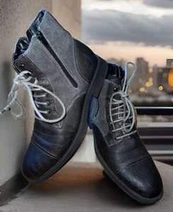 Robert Wayne Aspen Ankle Zip Lace Up Black Boots Leather Shoes Mens Sz 9.5 EUC - Picture 1 of 11