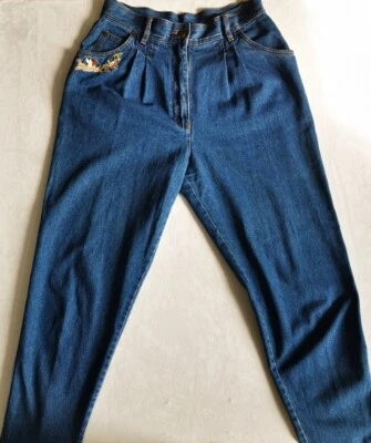 Vintage Together Mom Jeans Sz 14 Embroidered High Rise Tapered Leg Blue - Image 1 of 4