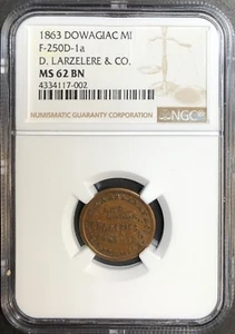Dowagiac Michigan D.Larzelere & Co. Groceries F-250D-1a 1863 NGC MS62BN - Picture 1 of 2