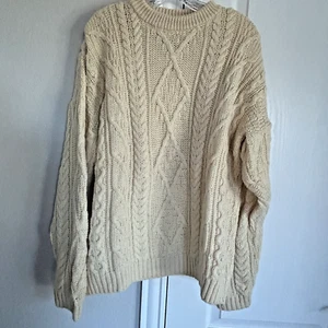 McKennas Wool Sweater Fisherman Chunky VTG Pure Hand Knit Irish Size Large FLAW - Picture 1 of 22