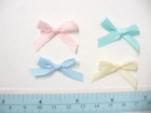 100 Pc 1" Tiny Satin Pre-tied Ribbon Bow- Pink, Blue, Aqua, Cream,  - Picture 1 of 5