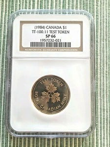 Rare 1984 Canadian One Dollar Gold Plated Test Token TT-100.11 Graded SP66 - Picture 1 of 2