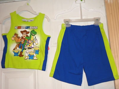 DISNEY"WOODY & BUZZ LIGHTYEAR"  BOYS SZ 12 MO - 2-PC GREEN TANK TOP/ SHORTS NWT - Image 1 of 2