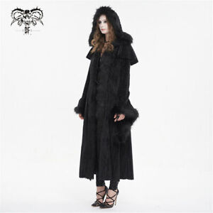 Devil Fashion Women Black Gothic Vintage Thick Fur Warm Hooded Long Cape Coat