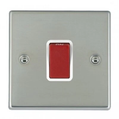 Hamilton Hartland Bright Steel 1 Gang 45A Double Pole Red Rocker + White Insert - Image 1 of 3