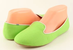 $135 CHARLES PHILIP SHANGHAI NB-03 Lime Green Canvas Designer Flat 7.5 RUN SMALL - Picture 1 of 4