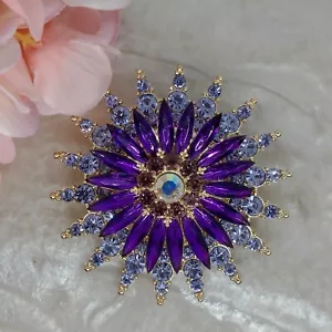 Gorgeous New ❤️ Vintage Inspired Purple Lilac AB Crystal Flower Statement Brooch - Picture 1 of 2