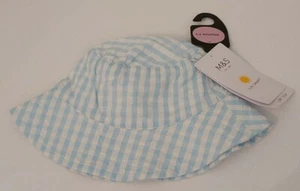 M&S Bucket Sun Hats Size 3-6 months Beach New Blue White Checked Unisex SPF 50+ - Picture 1 of 5