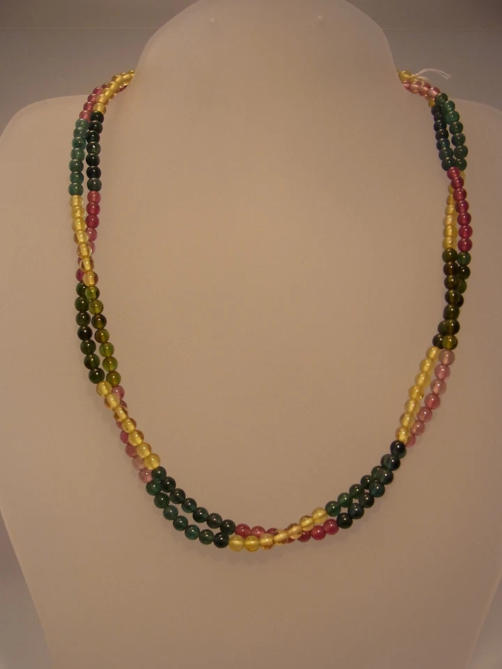 Turmalin Edelsteinkette 2 Reihig AAA Qualität mit Indigolith und Dravit Collier - Bild 1 von 1