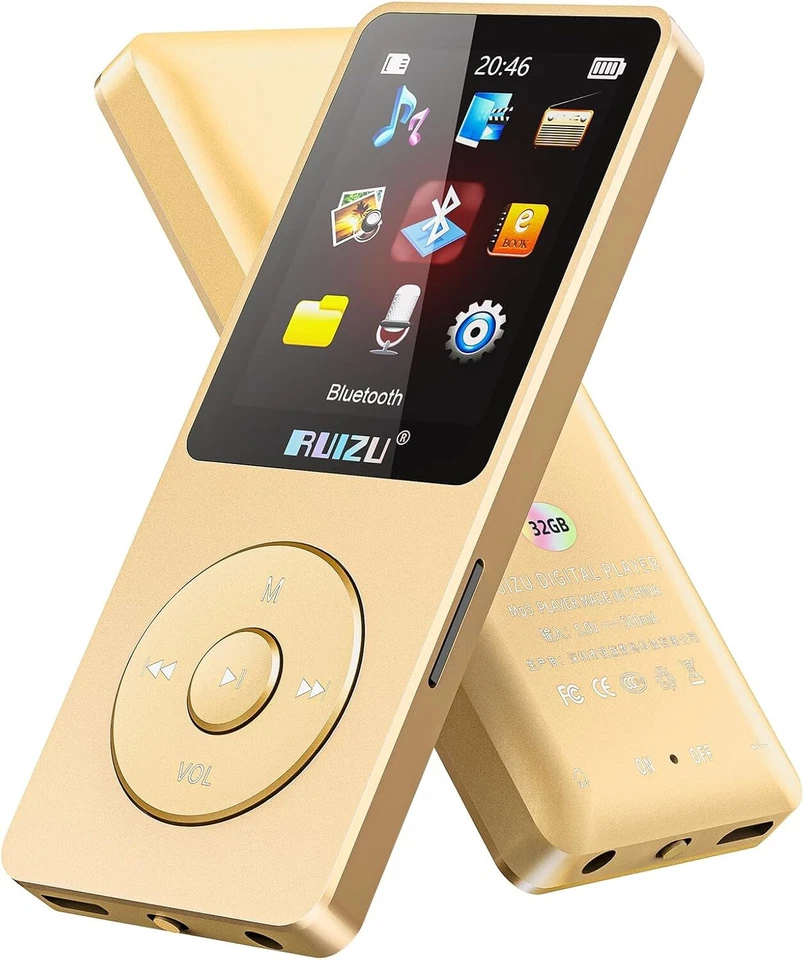 Lettore MP3 portatile a batteria Radio FM Bluetooth 5.3 32GB Display 1,8” Oro - Imagen 1 de 4