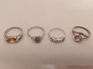 4 lot Beautiful vintage costume ring ALL SIZE 8 - 8 1/2 Silvertone pink purple - Picture 1 of 7