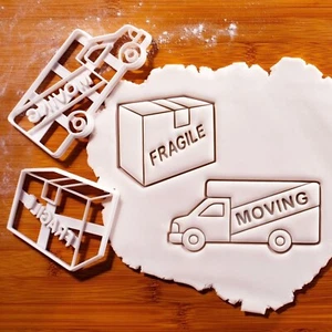 Moving Truck & Fragile Box Cookie Cutters Set - housewarming new home homeowner - Picture 1 of 8