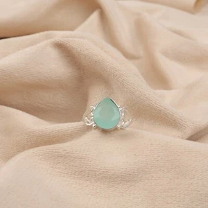 Natural Aqua Chalcedony Gemstone 925 Sterling Silver Ring Women Silver Jewelry. - Picture 1 of 5