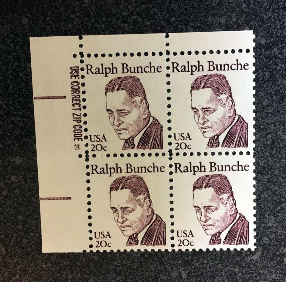 USA1982 #1860 20c Ralph Bunche - Zip Block of 4 - Great Americans  Mint - Image 1 of 1