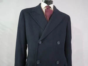 Henry Poole Savle Row London pure cashmere navy heavy herringbone topcoat 42 R - Picture 1 of 15