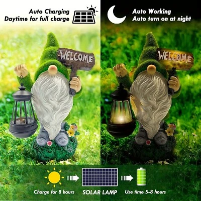 Resin Gnome Statue Outdoor Decor Waterproof Firework Solar LED Lights Gnomes Gar - Image 1 of 4
