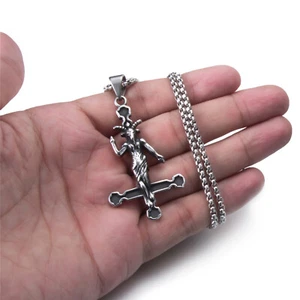 Juego de Collar Colgante de 24" Baphomet Demonio Diablo Cruz Invertida Acero Inoxidable para Hombre - Imagen 1 de 7