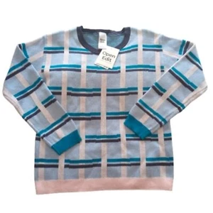 NWT Nordstrom Open Edit Youth Blue Plaid Sweater 100% Cotton Size 8 - Picture 1 of 9