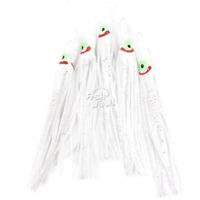 NEW Fish WOW!® 4.75" Fishing White Squid Skirts Octopus 12cm Hoochie Lures lot