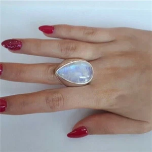 Anello Argento 925 Donna Opale di Fuoco Pietra Luna Turchese Matrimonio Fidanzamento Misura6-10 - Foto 1 di 12
