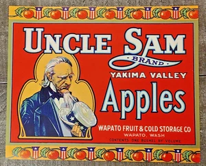 Caja de frutas manzanas del valle del Tío Sam marca Yakima etiqueta Wapato - Imagen 1 de 9