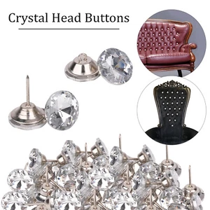 Sofa Sew Chair Tacks Upholstery Buttons Diamond Crystal Headboard Nails 18-30mm - Picture 1 of 16
