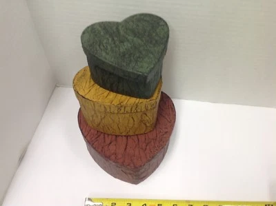 Lot of 4 sets Valentine Nesting Boxs W/Top Set Of 3 Red Gold Green Heart Shaped  - Image 1 of 4