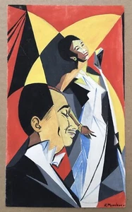 Gouache Originell Szene Porträt Sängerin Afro Konzert Musik Jazz Mcallister - Bild 1 von 8