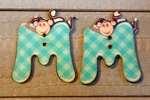 2 Letter M Monkey Sewing Buttons Crafting Flat Wood 2 Hole 2 hole 1 5/8" - Picture 1 of 2
