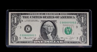 1974 $1 Fancy Binary Low Serial Number C00000505D Federal Reserve Uncirculated - Image 1 of 4