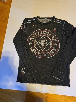 Camisa Térmica Reversible Afflication Y2K 21x28" Talla Grande Gris Manga Golpes Foto 1 de 4