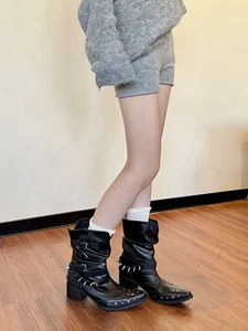 Botas británicas de tacón cuadrado con remache en la mitad de la pantorrilla zapatos de vaquero occidentales con hebilla - Imagen 1 de 5