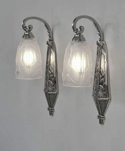 LÉON HUGUE : a pair of FRENCH 1930 ART DECO WALL SCONCES .. degue era France - Picture 1 of 7