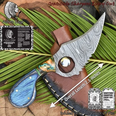 Cuchillo desollador forjado personalizado Ashen Edge torcido damasco madera dura regalo Foto 1 de 4