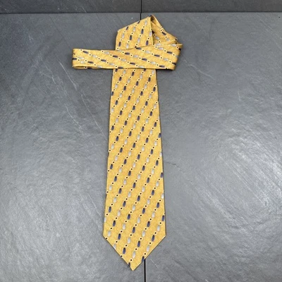 Van Heusen 金色蓝色几何男式领带 100% 真丝 57 x 4 领带 — 第 1/4 张图片