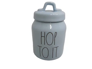 Rae Dunn Artisan Collection Light Blue Canister with lid "HOP TO IT" 7” H - Picture 1 of 7