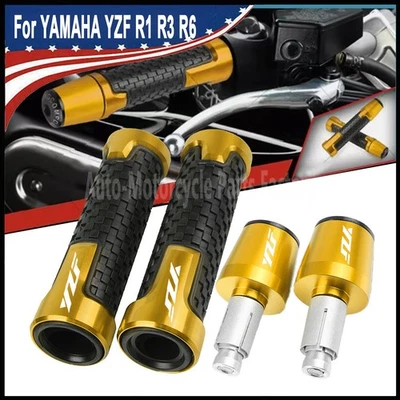 Gold 7/8" rubber Handlebar and Hand Grips End Caps For Yamaha YZF R1 R3 R6 R7 - Image 1 of 4