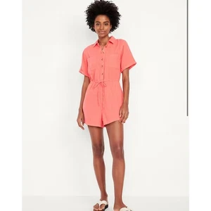 NWT Old Navy Waist-Defined Crinkle Gauze Romper Beach Costal Tropic Sz 2X  - Picture 1 of 6
