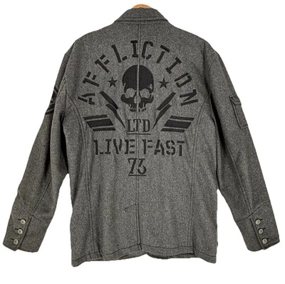 Chaqueta Calaveras Affliction Negra Premium Mezcla Lana Talla XL De Colección Y2K Live Fast Foto 1 de 4