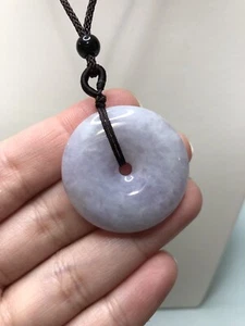 Grade A 100% Natural Jadeite Lavender Donut Pendant w Knitted Necklace #0124 - Picture 1 of 5