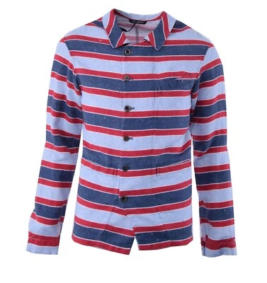 DOLCE & GABBANA Slim Streifen Leinen Hemd Jacke Sizilien Blau Rot 48 US 38 M - Bild 1 von 3