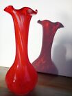 Vase Striking In Red Glass Swirl Mdina  Ruffle Rim Home Decor Ornament