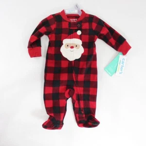 Body pigiama Carter's neonato rosso nero a quadri manica lunga pezzo unico Babbo Natale - Foto 1 di 5
