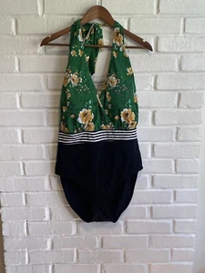 GILI swimsuit one piece 18w floral retro neck tie one piece plus size NWT - Picture 1 of 10