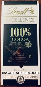 Lindt Unsweetened Dark Chocolate 100% Cocoa EXCELLENCE Bar 1.7 oz 1 Bar - Picture 1 of 2