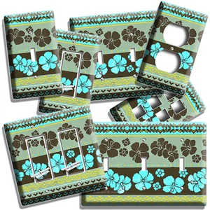 HAWAIIAN BLUE HIBISCUS FLOWER PATTERN LIGHT SWITCH OUTLET WALL PLATES ROOM DECOR - Picture 1 of 34
