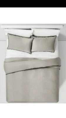 Project 62 Gray Border Stitch Flannel Duvet & Sham Set Nate Berkus, King - Image 1 of 3