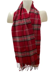 HEMLEY 100% CACHEMIR Bufanda Hombre Rojo Cuadros Flecos - Imagen 1 de 4