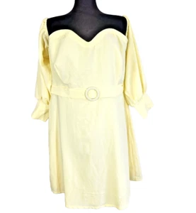 60's Style Gogo Dress Yellow Off Shoulder Puff Sleeve 3xl 20 Retro Party - Picture 1 of 8