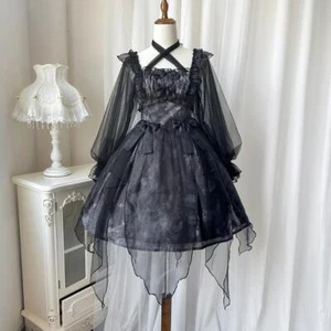 Vestido Smoke Diseño Original Para mujeres Gótico Lolita Mangas Largas OP Niña Una Pieza - Imagen 1 de 11